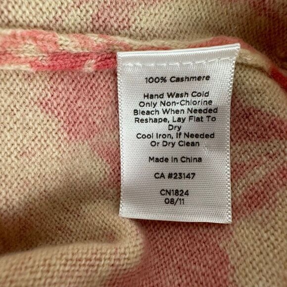 Talbots Small Petite Cashmere Cardigan Pink Cream Floral - Picture 6 of 6